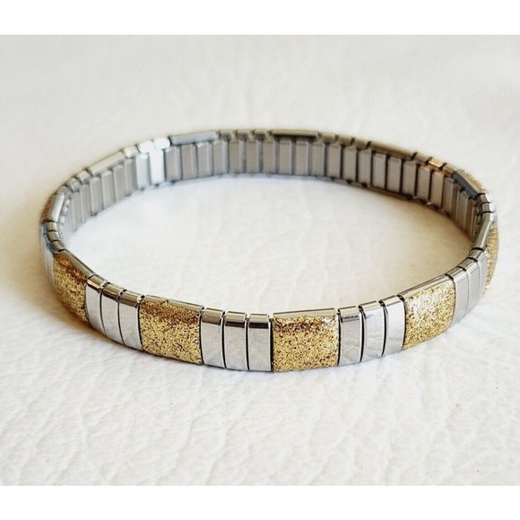 Milor Jewelry - Milor Signed Bracelet Stainless Steel By Design Glitter Panel Stretch Fashion